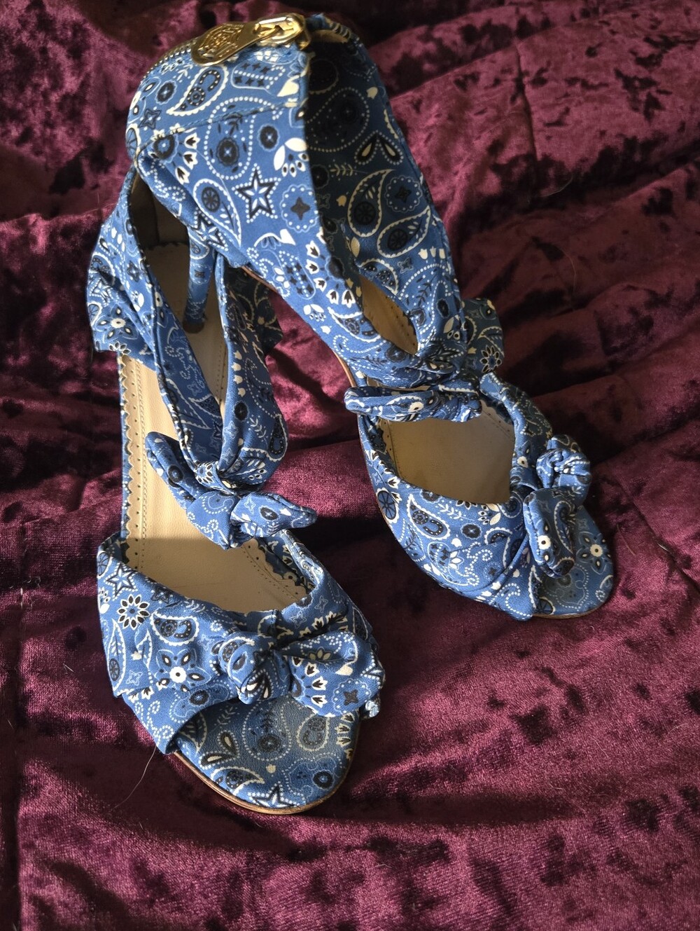 Charlotte Olympia Blue Bandana Print Pinup Sandal Heels 38 - Picture 3 of 8